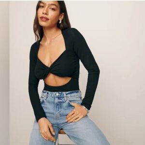 Reformation Black Long Sleeve Twist Cutout Top